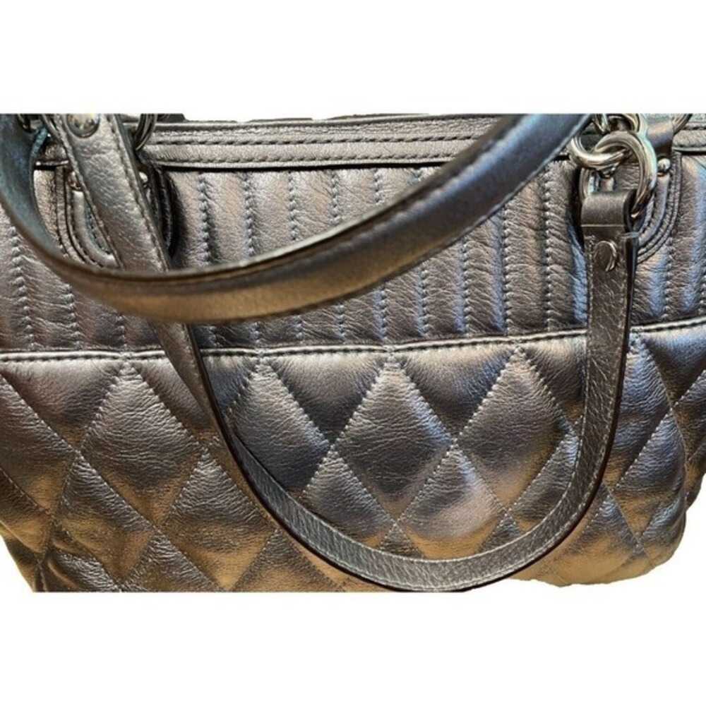 Coach C1293 19857 Quilted Leather Shopper Tote Purse Silver Anthracite Metallic - Picture 9 of 15